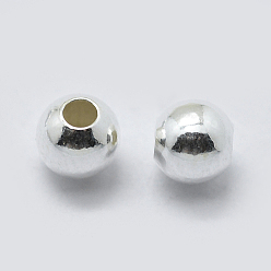 Серебро 925 стерлингов серебряные шарики Spacer, круглые, серебряные, 4 мм, отверстие : 1~1.3 мм, Около 90 шт / 10 г