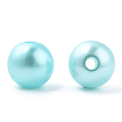 Cyan Perles d'imitation en plastique ABS peintes à la bombe, ronde, cyan, 8x9.5mm, Trou: 1.8mm, environ 2080 pcs / 500 g