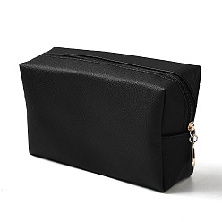 Black Rectangle PU Leather Cosmetic Storage Zipper Bag, with Nylon Rubber, Alloy Zipper, for Makeup, Portable Travel Toiletry Bag, Black, 22x11x1.1cm