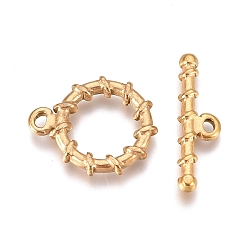 Golden Ion Plating(IP) 304 Stainless Steel Toggle Clasps, Ring, Golden, Ring: 19x14.6x2.5mm, Hole: 1.7x2.2mm, Bar: 6.2x21.8x2.7mm, Hole: 1.7x2mm