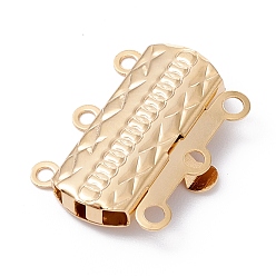 Real 24K Gold Plated 304 Stainless Steel Box Clasps, Multi-Strand Clasps, 3-Strands, 6-Holes, Rectangle with Flower, Real 24K Gold Plated, 19.8x15x3mm, Hole: 1.6mm
