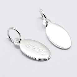 Silver 925 Sterling Silver Pendants, Oval Charms, with S925 Stamp, Silver, 11.5x5.5x0.6mm, Hole: 3.5mm