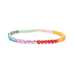 Colorful Natural Shell Round Beaded Stretch Bracelet with Brass for Women, Colorful, Inner Diameter: 2-1/4 inch(5.8cm), Beads: 4mm