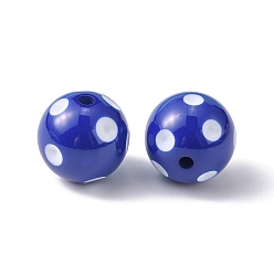 Bleu Nuit Perles acryliques de bubblegum morceaux, rond avec motif à pois, bleu minuit, 20x19mm, Trou: 2.5mm, s'adapter pour 5 mm strass