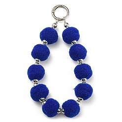 Blue Phone Lanyard Universal Plush Ball Wrist Lanyard, with Alloy Findings, for Smartphone Case Bag Car Keys Decoration, Blue, 155mm