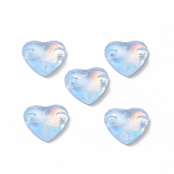 Светло-Голубой Эффект мокко форма сердца пришивка стразами, k 5 стеклянный страз, 2-отверстие ссылка, плоская спинка с покрытием, швейные украшения, Небесно-голубой, 12x14x4.5 мм, отверстие : 1 мм