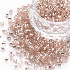 Misty Rose 8/0 Glass Bugle Beads, Silver Lined, Misty Rose, 2.5~3x2.5mm, Hole: 1mm, about 15000pcs/pound