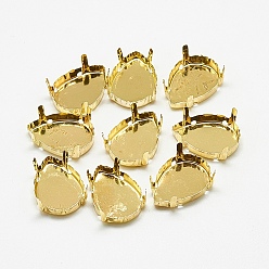 Golden 201 Stainless Steel Sew on Prong Settings, Claw Settings for Pointed Back Rhinestone, teardrop, Golden, Tray: 16x11mm, 17x12x6.5mm, Hole: 1mm
