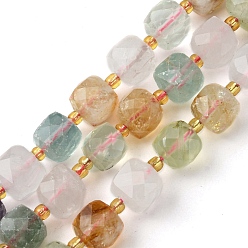 Autres Quartzs Brins de perles de quartz colorées naturelles, avec des perles de rocaille, cube à facettes, 8~9x8~9x8~9mm, Trou: 0.9~1mm, Environ 35~39 pcs/chapelet, 14.80''~15.16'' (37.6~38.5 cm)