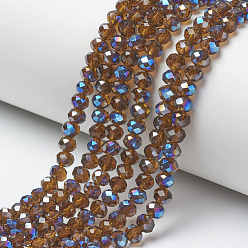 Sienna Electroplate Glass Beads Strands, Half Plated, Blue Plated, Faceted, Rondelle, Sienna, 3.5x3mm, Hole: 0.4mm, about 123~127pcs/strand, 13.7~14.1 inch(35~36cm)