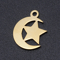 Golden 201 Stainless Steel Laser Cut Charms, Star with Moon, Golden, 14x12x1mm, Hole: 1.5mm