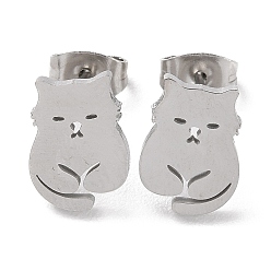Stainless Steel Color 304 Stainless Steel Stud Earrings, Fox, Stainless Steel Color, 11.5x8mm