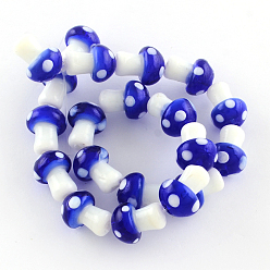 Blue Mushroom Handmade Lampwork Beads Strands, Blue, 16x12mm, Hole: 2mm, about 20pcs/strand, 13.7 inch