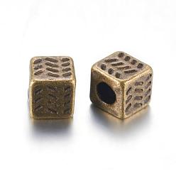 Bronze Antique Alliage de perles d'entretoise de style tibétain, cube, bronze antique, sans plomb et sans cadmium, 4.5x4.5x4.5mm, Trou: 2.5mm
