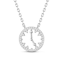 Platinum SHEGRACE Rhodium Plated 925 Sterling Silver Pendant Necklaces, with Grade AAA Cubic Zirconia, with 925 Stamp, Clock, Platinum, 15.75 inch