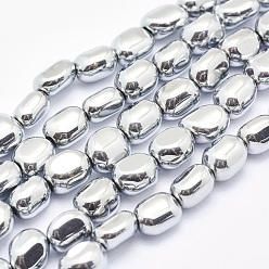 Platinum Plated Electroplate Non-magnetic Synthetic Hematite Beads Strands, Nuggets, Platinum Plated, 7x4~5mm, Hole: 1mm, about 57pcs/strand, 15.7 inch(40cm)