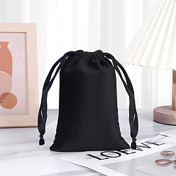 Negro Bolsas de almacenamiento de terciopelo, bolsa de embalaje de bolsas con cordón, Rectángulo, negro, 10x8 cm