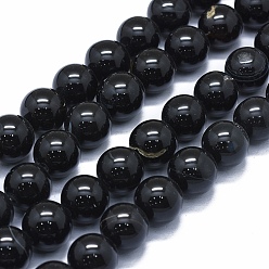 Black Natural Agate Beads Strands, Dyed & Heated, Round, Black, 14mm, Hole: 2~2.5mm, about 29~30pcs/strand, 15.1 inch~15.5 inch(38.5~39.5cm)