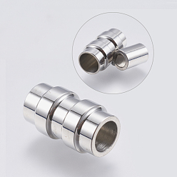 Stainless Steel Color 304 Stainless Steel Magnetic Clasps with Glue-in Ends, Column, Stainless Steel Color, 18x10mm, Hole: 6mm