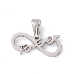 Stainless Steel Color 304 Stainless Steel Charms, Laser Cut, Infinity with Word Forever Charms, Stainless Steel Color, 7.5x17x1mm, Hole: 2.5x4.5mm
