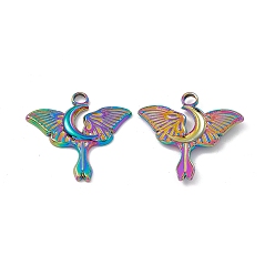 Rainbow Color Revestimiento iónico (ip) 304 colgantes de acero inoxidable, dije mariposa con luna, color del arco iris, 24x25x2 mm, agujero: 3 mm
