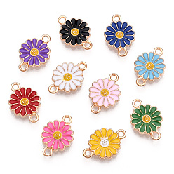 Mixed Color Zinc Alloy Enamel Sunflower Connector Charms, Flower Links, Light Gold, Mixed Color, 18x12x2mm, Hole: 1.8mm