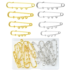 Golden & Stainless Steel Color 16Pcs 8 Style Stainless Steel Safety Pins Brooch Findings, Kilt Pins with 3 Loop, Golden & Stainless Steel Color, 50~70x14.6x1.5mm, 2Pcs/style
