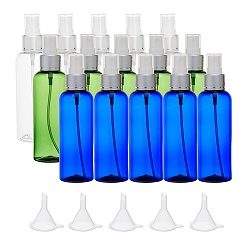 Mixed Color DIY Cosmetics Storage Containers Kits, with Round Shoulder Plastic Spray Bottles, Fine Mist Sprayer & Dust Cap, and Plastic Funnel Hopper, Mixed Color, 14.1x3.85cm, Capacity: 100ml, 15pcs/set