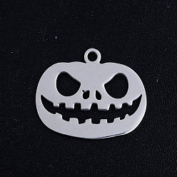 Stainless Steel Color 201 Stainless Steel Charms, For Halloween, Pumpkin Jack-O'-Lantern Jack-o-Lantern, Stainless Steel Color, 14.5x17.5x1mm, Hole: 1.5mm