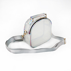 Серебро Прозрачная сумка-слинг с лазерным принтом, мини-рюкзак через плечо из ПВХ, с ручкой из искусственной кожи, для женщин девушек, серебряные, 17.5x17.5x7 см