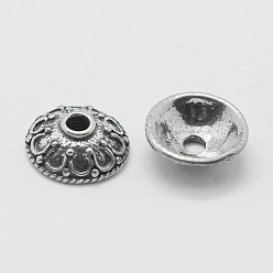 Argent Antique Thaïlande 925 capuchons de perles en argent sterling, apetalous, argent antique, 9x3mm, Trou: 1mm
