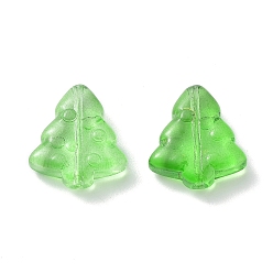 Green Transparent Baking Paint Glass Beads, Christmas Tree, Green, 16x15x5mm, Hole: 1.2mm