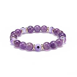 Améthyste Bracelet extensible en perles rondes avec améthyste naturelle et travail au chalumeau, bijoux en pierres précieuses pour femmes, diamètre intérieur: 2 pouce (5.1 cm)