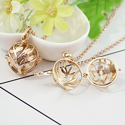 Clear Glass Round Wish Bottle Inside Pendant Necklace, Golden Brass Locket Necklaces, Clear, Pendant: 23mm