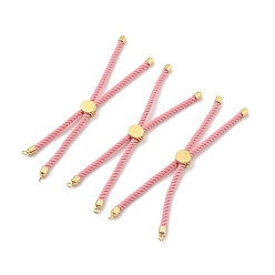 Hot Pink Half Finished Twisted Milan Rope Slider Bracelets, with Rack Plating Brass Cord Ends & Open Loop, Cadmium Free & Lead Free, for Connector Charm Bracelet Making, Golden, Hot Pink, 222~230x3mm