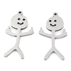 Stainless Steel Color 201 Stainless Steel Pendants, Human Charm, Stainless Steel Color, 32.5x17x1.5mm, Hole: 1.4mm