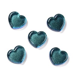 Verde azulado Cabochons de la resina transparente, con purpurina, corazón, cerceta, 18x19.5x6.5 mm