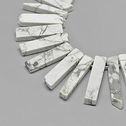 Howlite Chapelets de perles howlite naturelles , rectangle, 20~65x7~15x6~10mm, Trou: 2mm, Environ 30~40 pcs/chapelet, 15.75 pouce (40 cm)