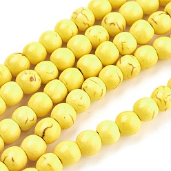 Gold Synthetic Turquoise Beads Strands, Dyed, Round, Gold, 6mm, Hole: 1mm, about 67pcs/strand, 15.75 inch