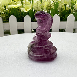 Fluorite Natural Fluorite Carved Healing Snake Figurines, Reiki Energy Stone Display Decorations, 30~40mm