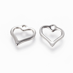 Stainless Steel Color 201 Stainless Steel Open Heart Charms, Hollow, Stainless Steel Color, 10.5x11x1.5mm, Hole: 1.5mm