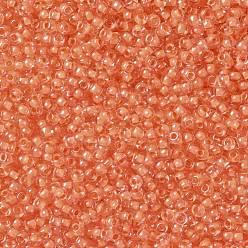 (964) Inside Color Crystal/Dark Coral Lined Toho perles de rocaille rondes, perles de rocaille japonais, (964) couleur intérieure cristal / corail foncé, 11/0, 2.2mm, Trou: 0.8mm, environ5555 pcs / 50 g