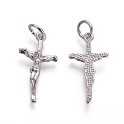 Platinum Brass Pendants, with Jump Rings, Crucifix Cross, For Easter, Platinum, 20x10x2mm, Hole: 3mm