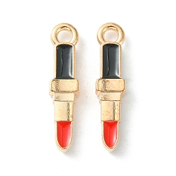 Noir Pendentifs en émail , charme de rouge à lèvres, or, noir, 18.5x4.5x3mm, Trou: 1.8mm