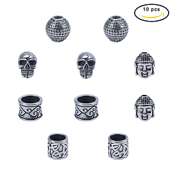 Antique Silver 304 Stainless Steel Beads, Large Hole Beads, Mixed Shapes, Antique Silver, 5.628x5.628x2.303cm