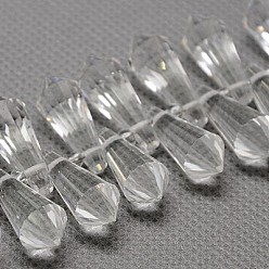 Clear Glass Beads Strands, Top Drilled Beads, Faceted, Teardrop, Clear, 19~21x8x8mm, Hole: 1mm