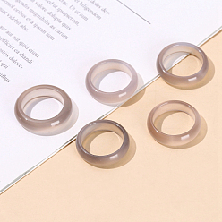 Gris Ágata Anillos de dedo de banda lisa de ágata gris natural, diámetro interior: 18~20 mm