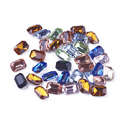 Mixed Color Pointed Back & Back Plated K9 Glass Cabochons, Faceted, Rectangle, Mixed Color, 6x4x2.5mm