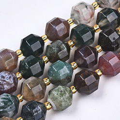Indian Agate Natural Indian Agate Beads Strands, Faceted, Round, 10x9.5mm, Hole: 1.2mm, Beads: 3.5x2mm, about 32~33pcs/strand, 15.16 inch(38.5cm)