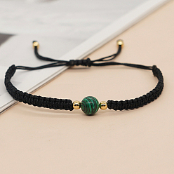 Malachite Bracelet de perles rondes tressées en malachite synthétique, bracelet réglable noir, perle: 8 mm